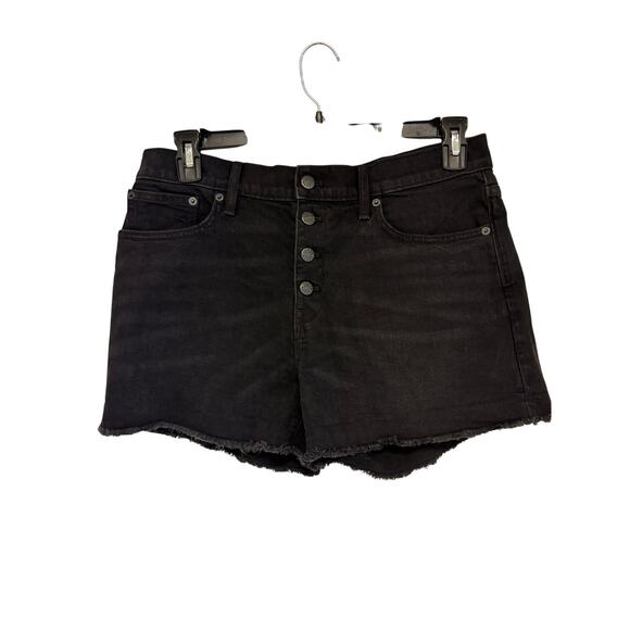 J. Crew Factory High Rise 3” Black Denim Shorts Button Fly Raw Hem Size 29 - Picture 3 of 7